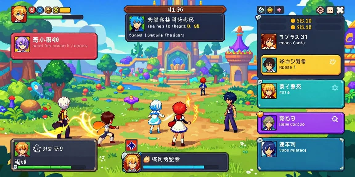 Exciting hentaigames scene showcasing diverse characters interacting in a colorful animated visual novel.