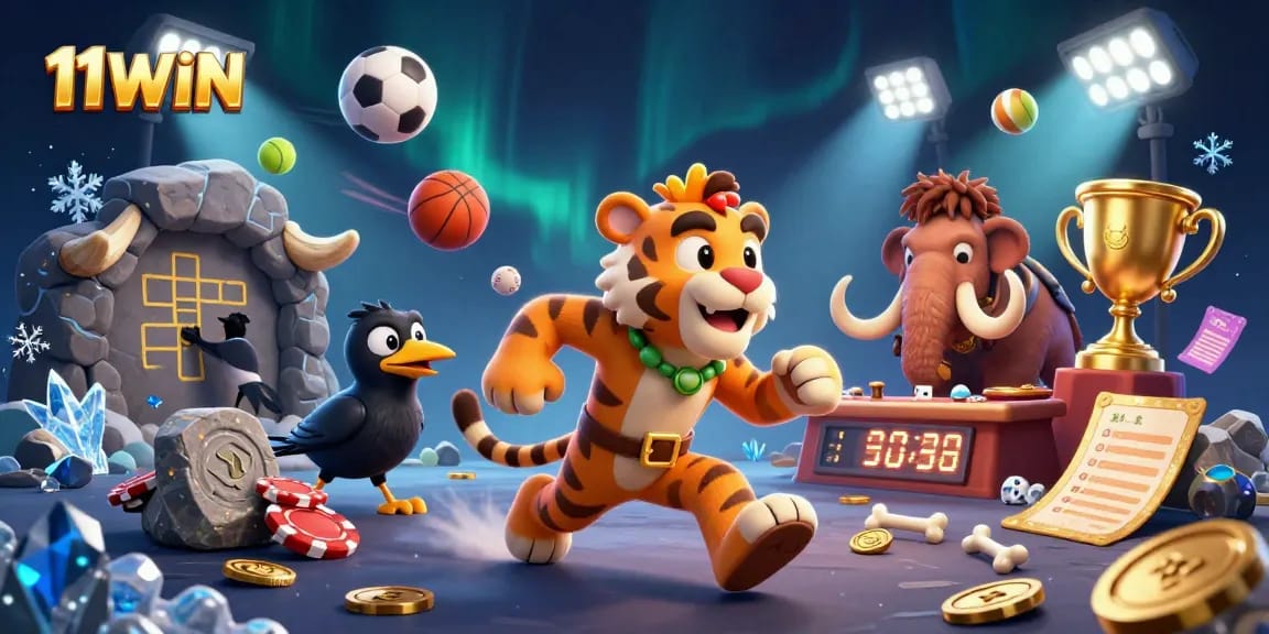 Experience thrilling sports betting at 11WIN within a dynamic prehistoric casino setting.