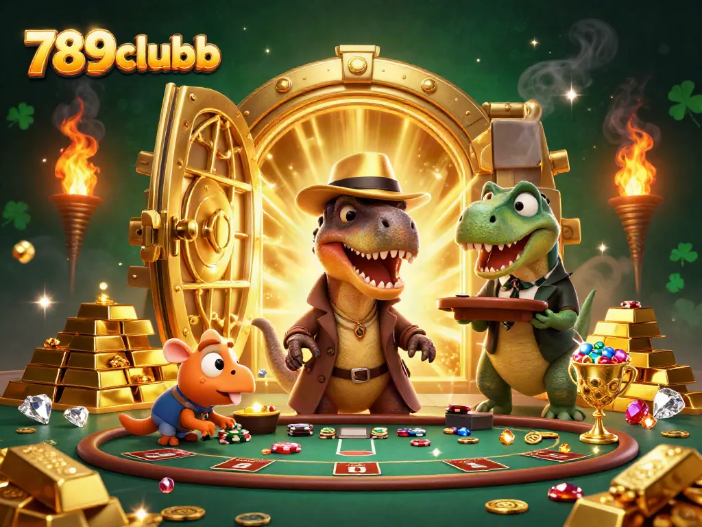Experience excitement with the 789clubb blackjack scene featuring animated dinosaur characters in action.