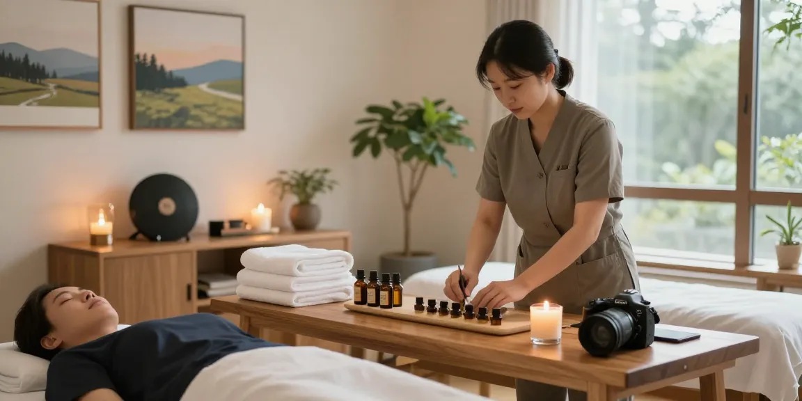 Experience a calming 부평출장마사지 in a serene therapy room with essential oils and soft lighting.