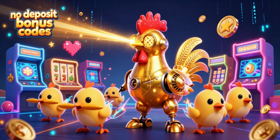 Engage with exciting no deposit bonus codes in a vibrant 3D casino scene featuring colorful game elements.