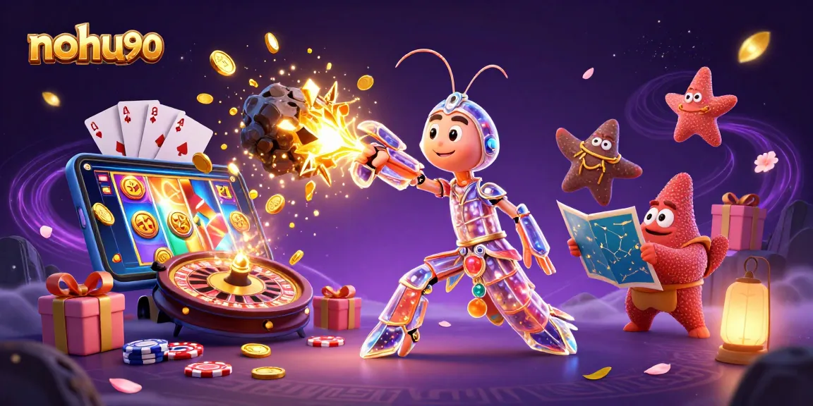 Join the adventure at nohu90 as the samurai mantis shrimp conquers asteroids and slots in a vibrant casino world.