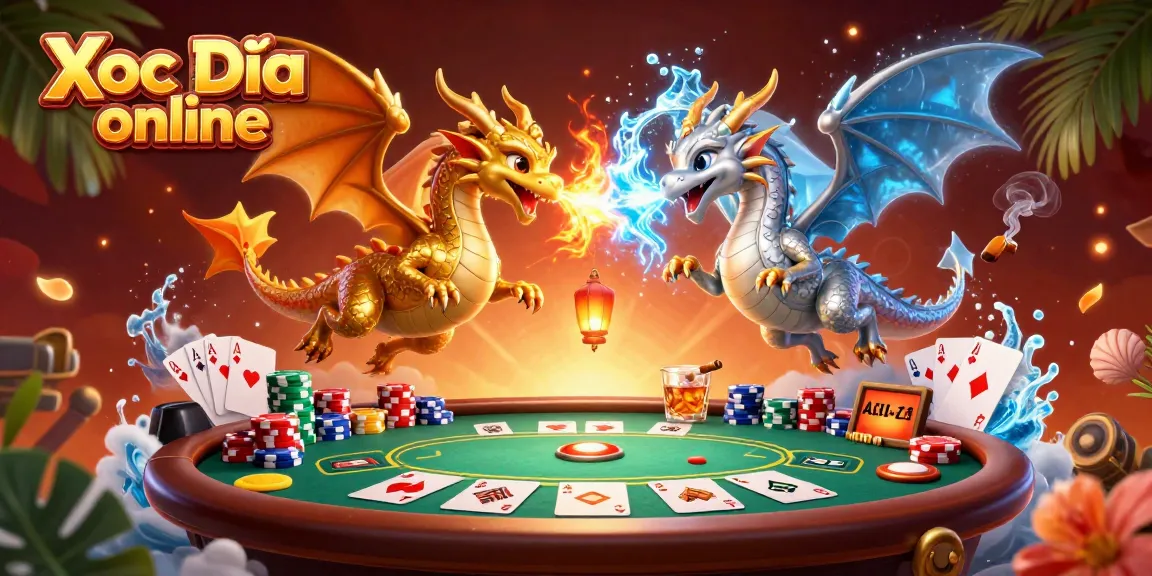 Experience the thrill of Xóc Đĩa online with dynamic dragons and casino elements in vibrant 3D art.