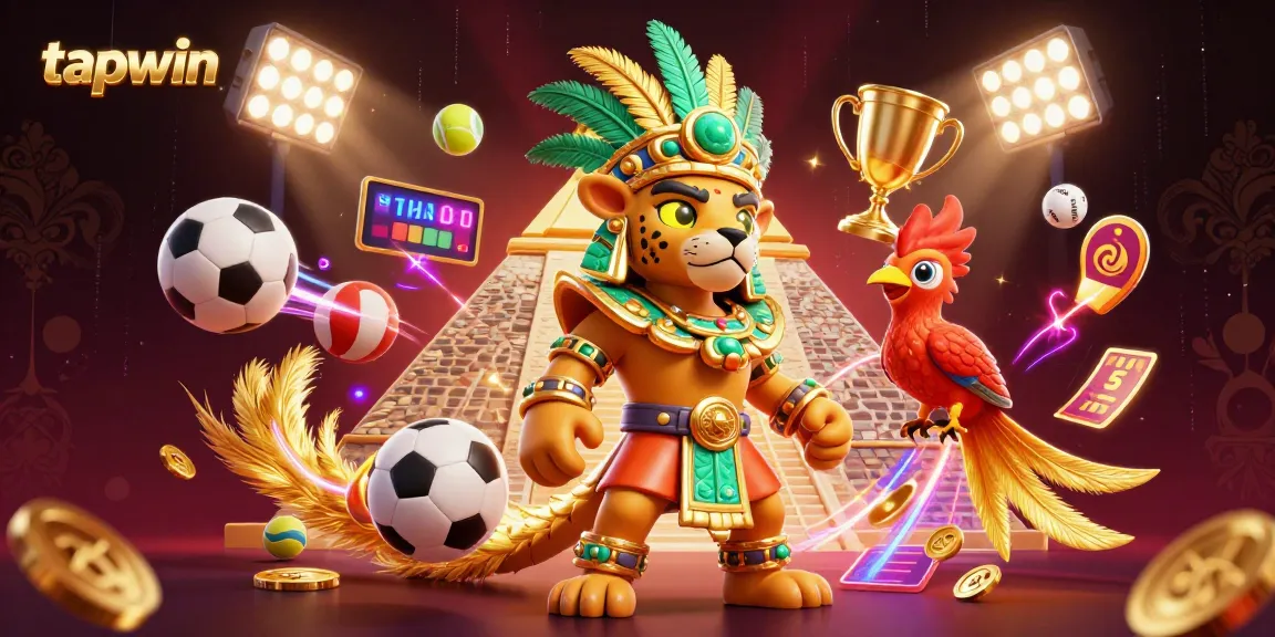 Tapwin brings excitement with vibrant sports-themed 3D illustration featuring dynamic characters and game elements.