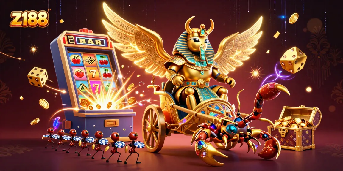 Experience vibrant gaming action with z188's golden beetle and exciting jackpot features.