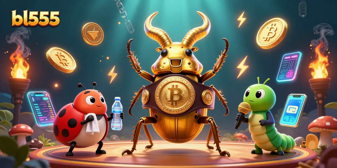 Engage with bl555's vibrant gambling scene featuring colorful characters and crypto gaming elements.