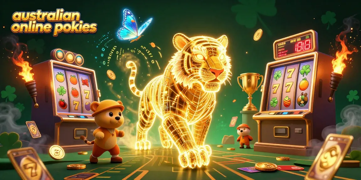 Experience australian online pokies with a glowing neon tiger in a digital casino scene full of excitement.
