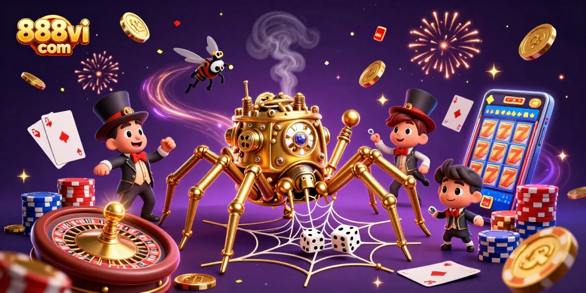 Experience 888vi com's thrilling games with a vibrant 3D casino scene bursting with excitement.