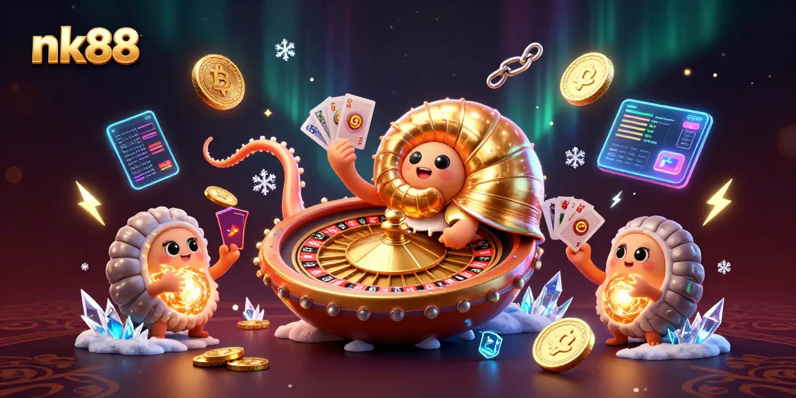 Experience exciting gaming at nk88 with a vibrant 3D casino scene filled with digital coins and glowing characters.