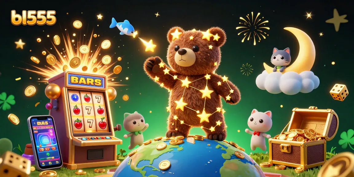 Experience the excitement of bl555 with a 3D constellation bear, jackpot slots, and vibrant casino game elements.