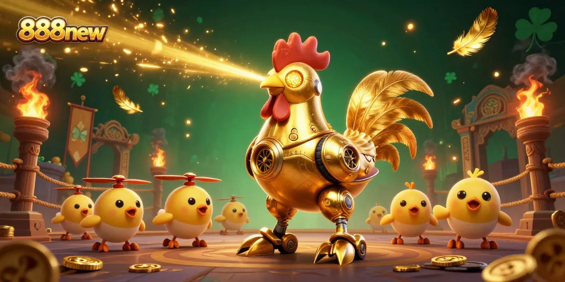 Experience the thrill of 888new with an electrifying golden rooster robot leading the action!