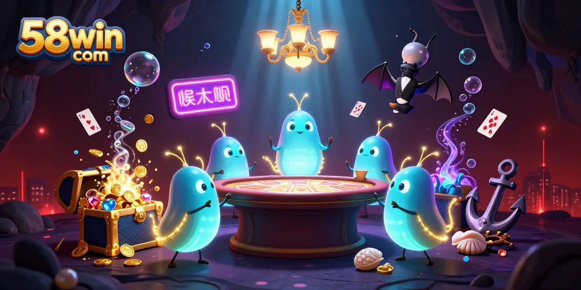 Experience the excitement of 58win com casino with glowing characters and treasure.