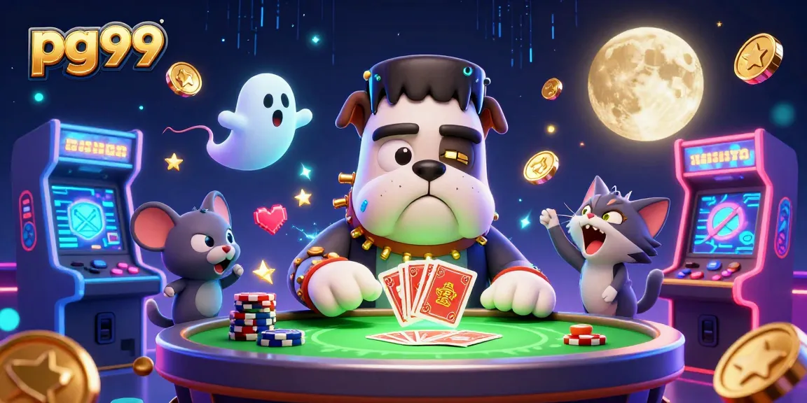 Win big at pg99 with playful casino characters and dynamic gaming elements in a vibrant scene.